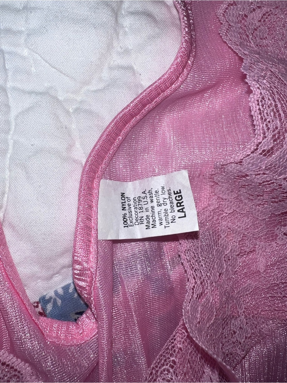 Vintage Pink Sheer Lace Maxi Nightgown Made in USA Large - Picture 7 of 10